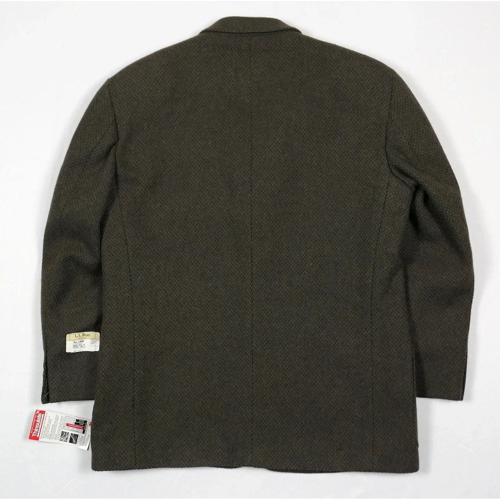 LL Bean Prescott USA Wool Country Tweed Sport Coat 46L / LT Olive Navy Heathered